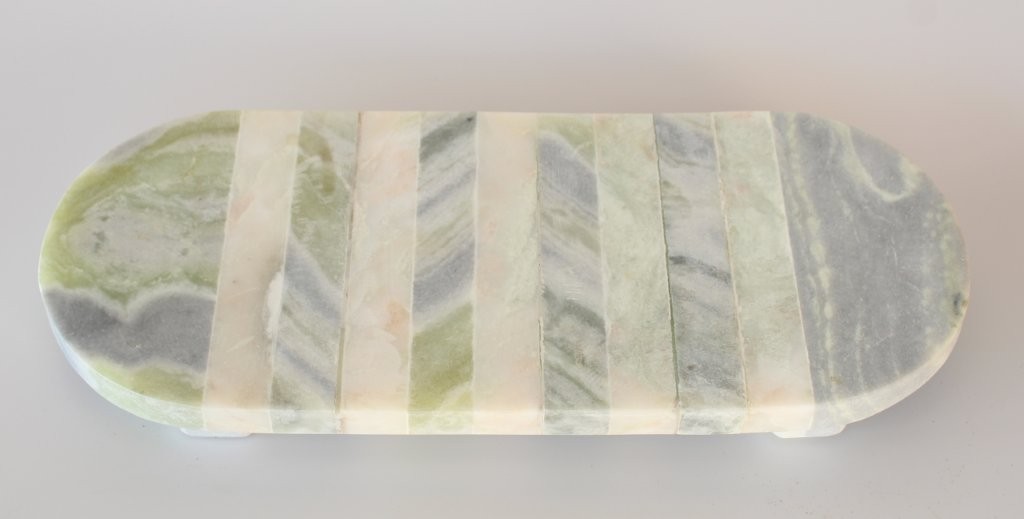 Oval Green & White Marble Board On Feet